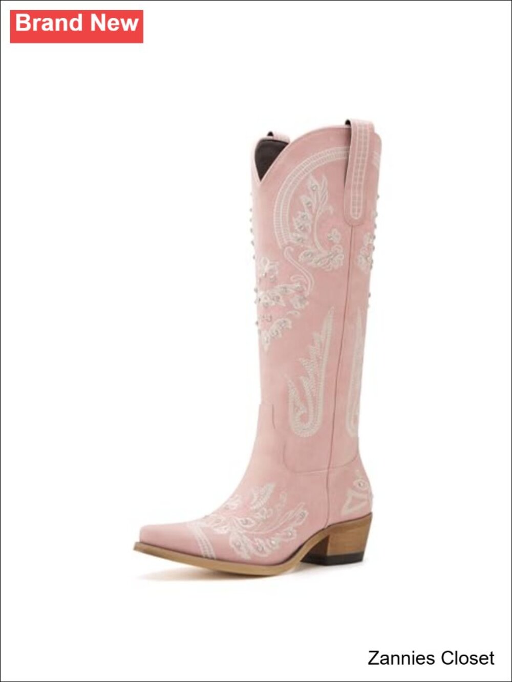 ✨ Western Cowboy Boots Women Rhinestone Knee High Snip Toe Faux Leather